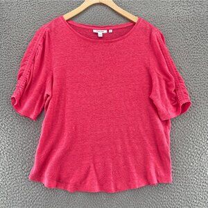 Chicos Top Womens 1 US Medium Hot Pink Linen Slub Knit Short Sleeves Pullover